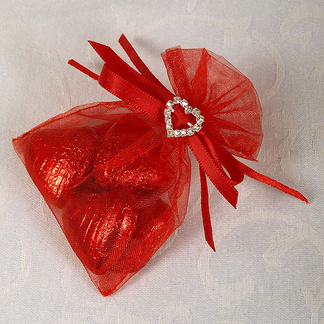 Picture of Ready Made Organza and Diamante Bag in Red