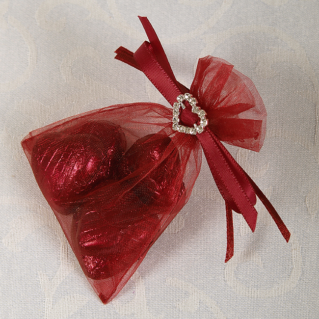 Picture of Ready Made Organza and Diamante Bag in Burgundy