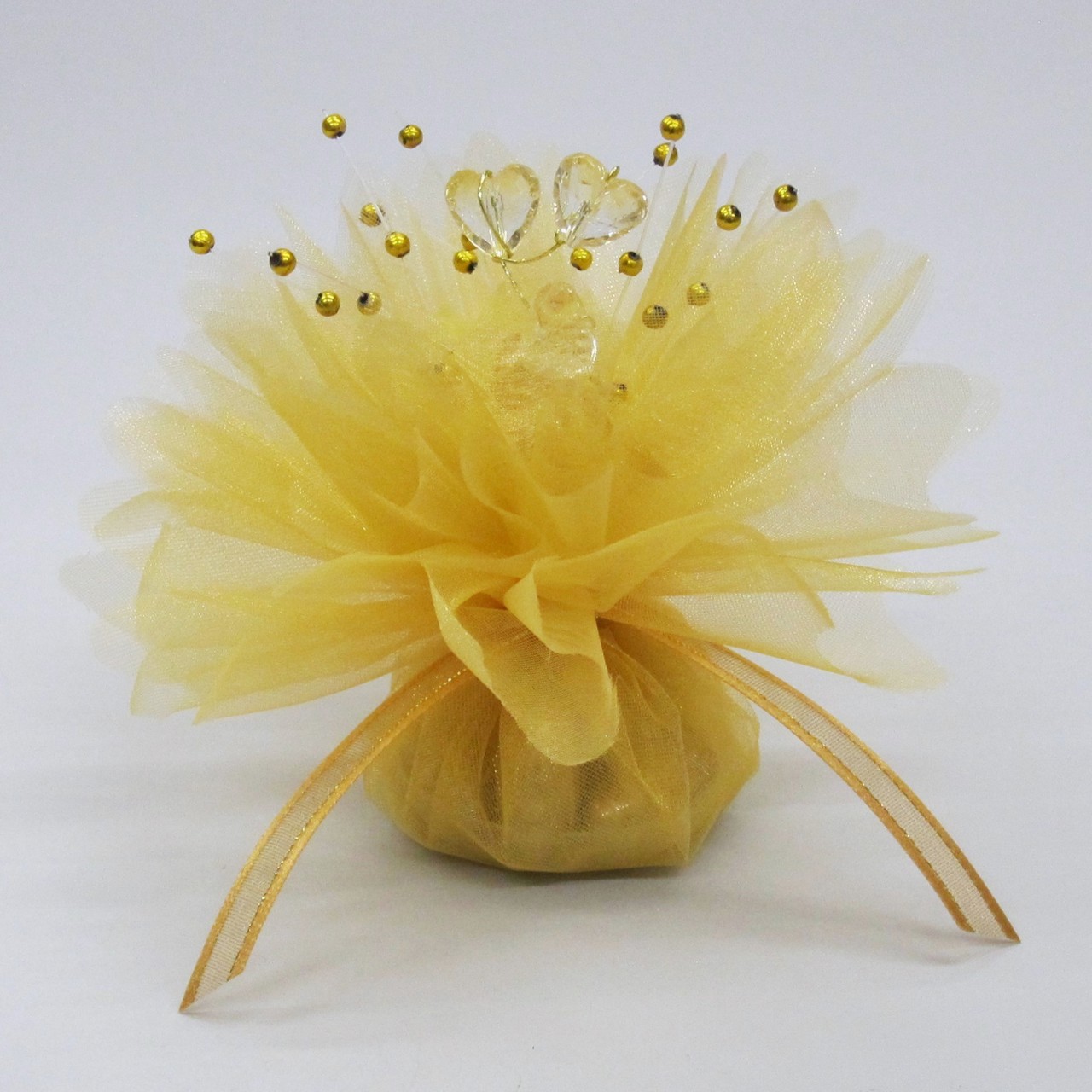 Picture of Golden Crystal Heart Organza Net Favour