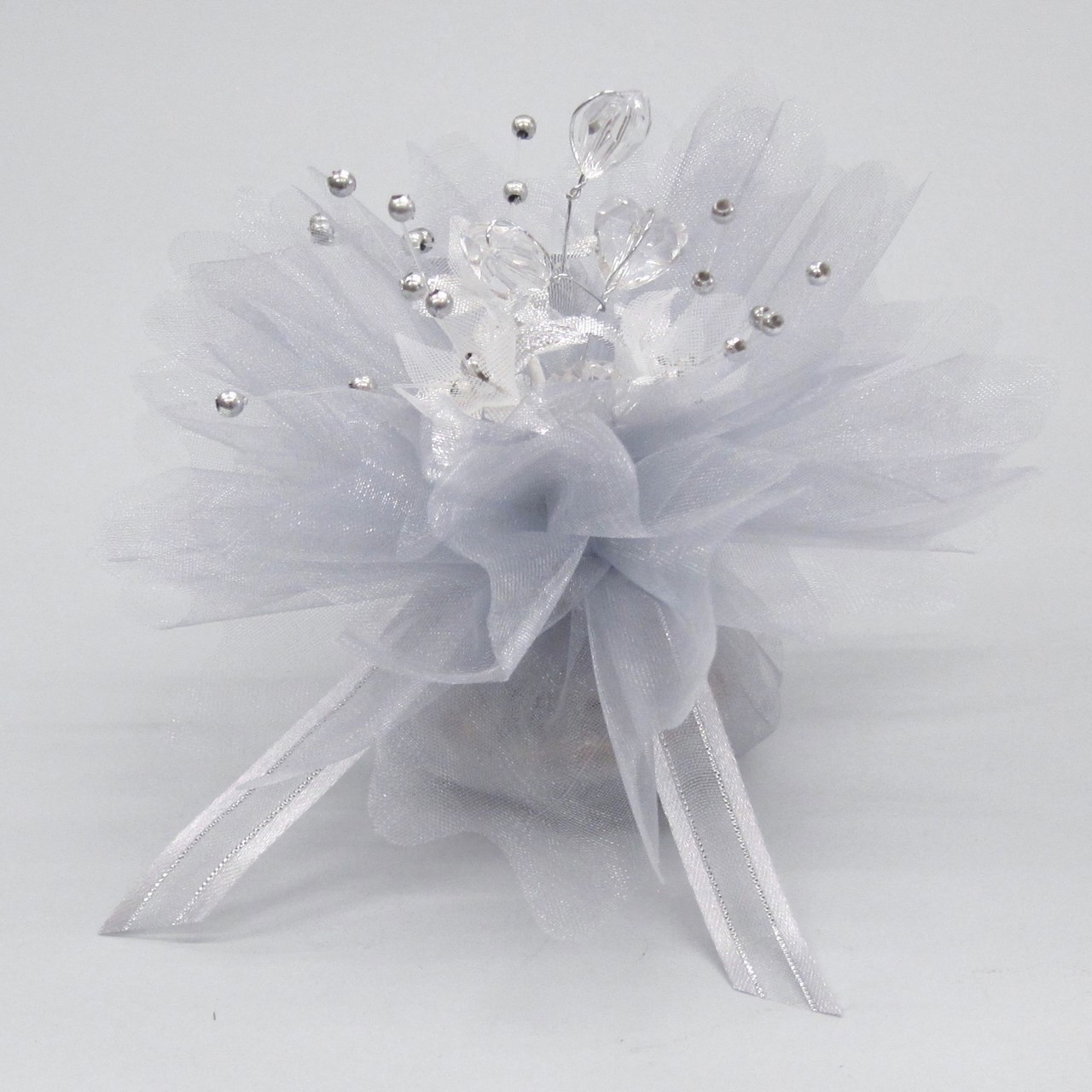 Picture of Silver Crystal Heart Organza Net Favour