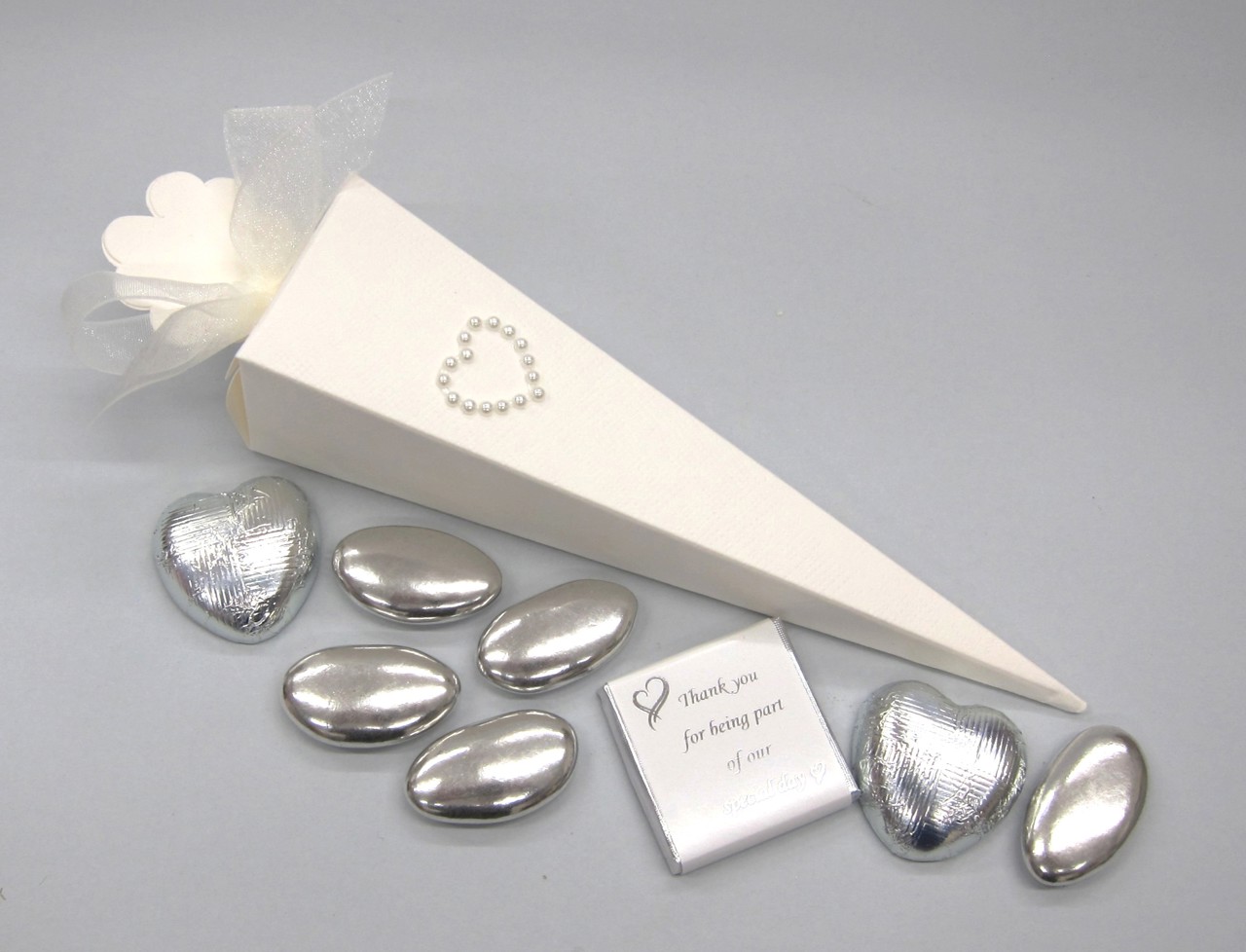 Picture of Ready Filled Bridal White Silk Cone Favour