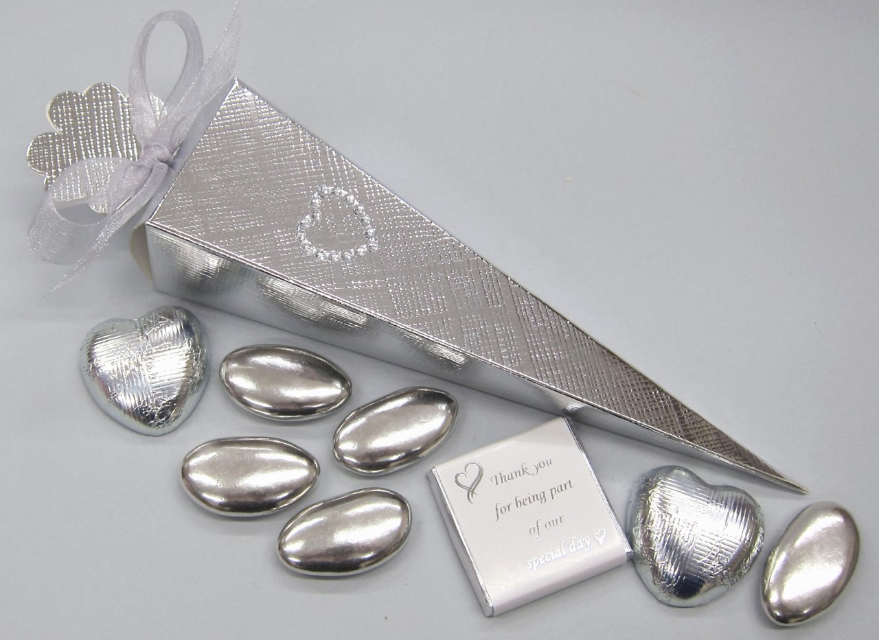 Picture of Ready Filled Silver Silk Cone Favour