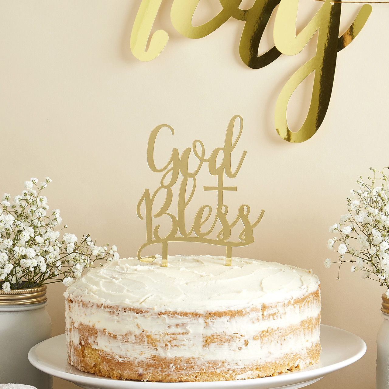 Picture of Gold Acrylic God Bless Cake Topper