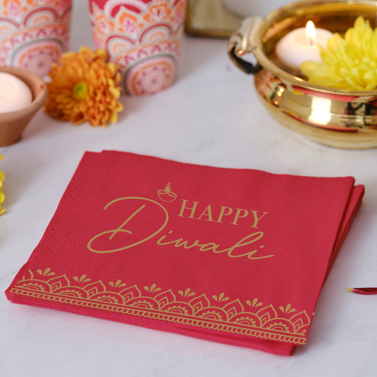 Picture of Happy Diwali Red Paper Napkins